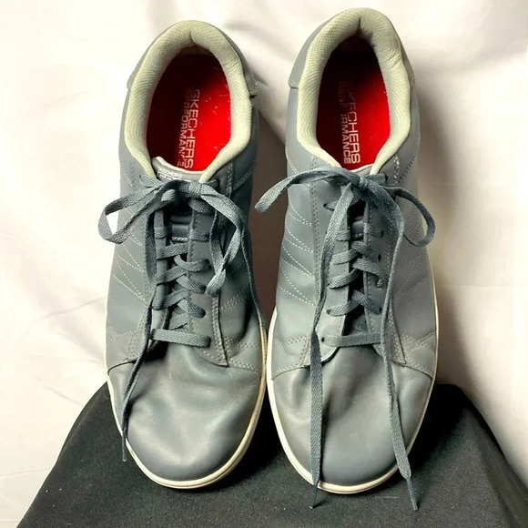 SKECHERS GO GOLF MENS SIZE 13  LACE UP LEATHER GOLF SHOE GRAY AND RED - Picture 1 of 13